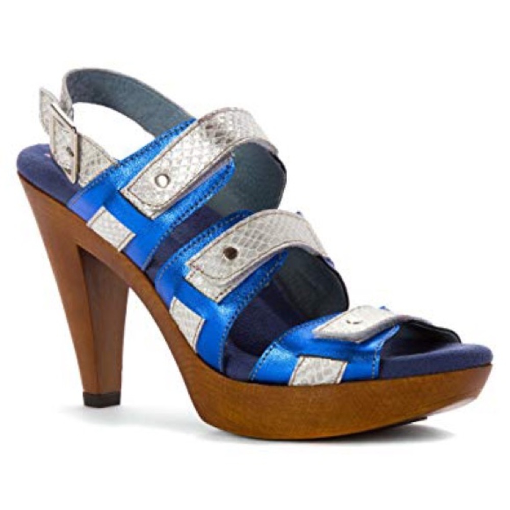 Wooden Snakeskin Embossed Peep Toe Leather Clog - Picture 5 of 6